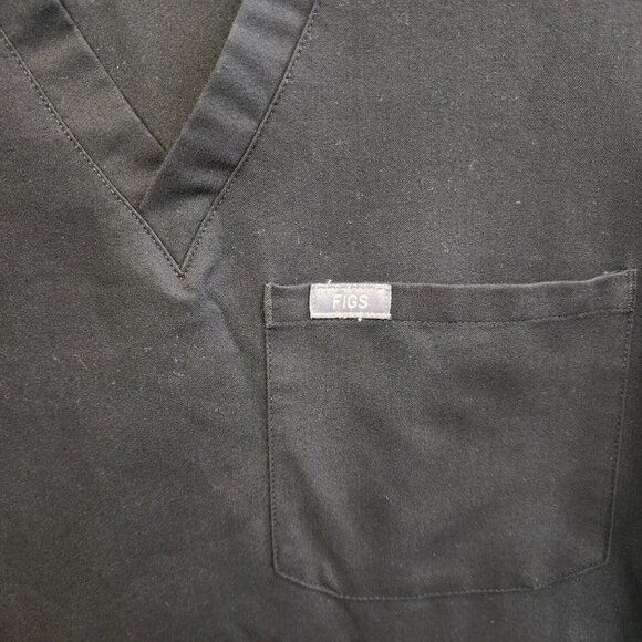 FIGS Scrubs Top Womens XXS Black Technical Stretch Short Sleeve V-Neck Pocket - Picture 2 of 9